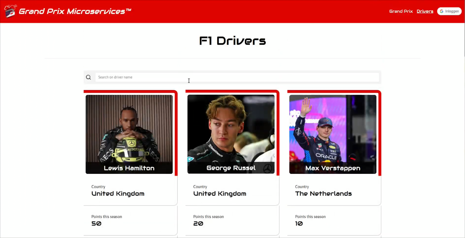 Frontend Formula 1: Drivers page