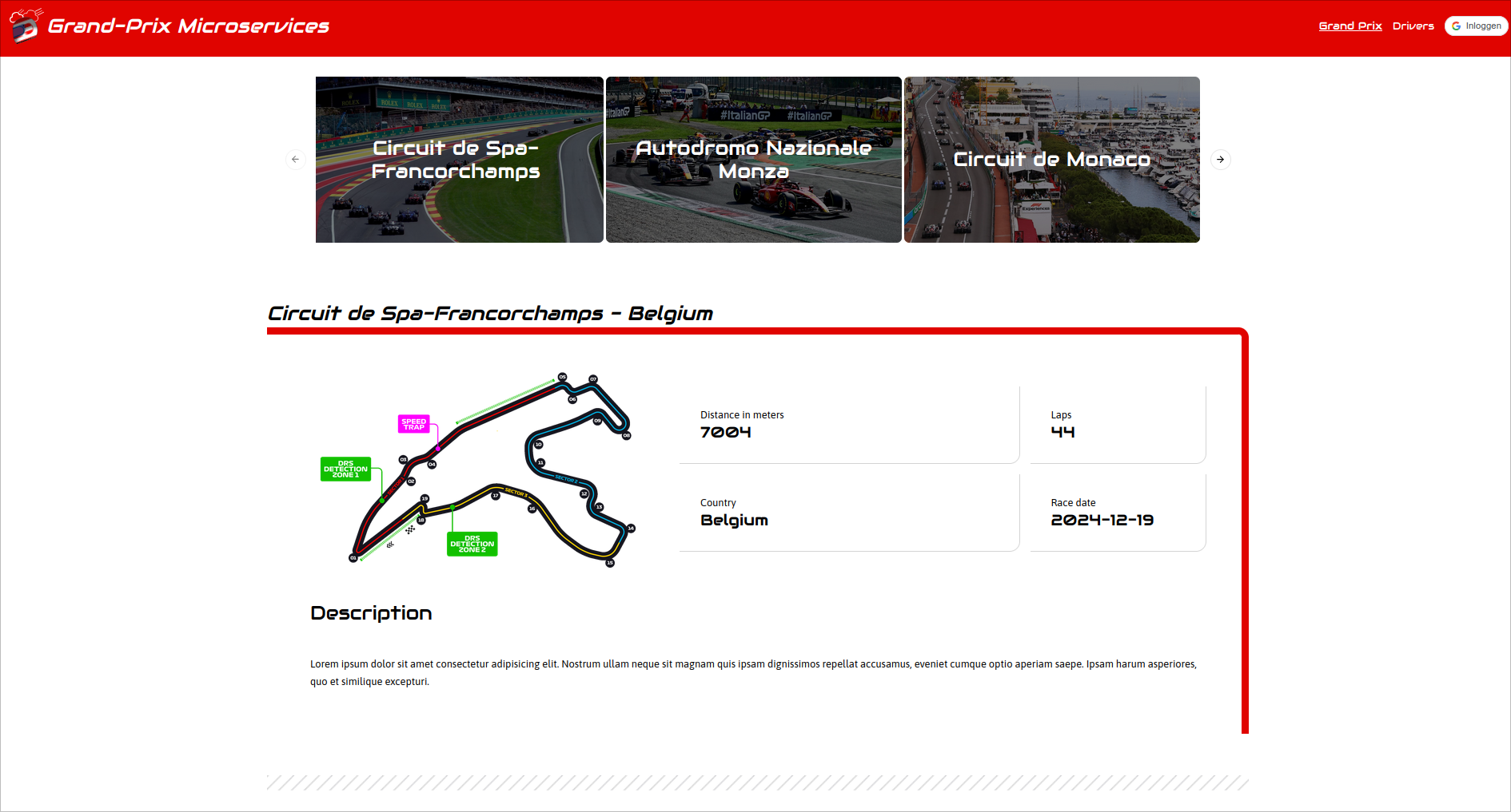 Frontend Formula 1: Grand Prix page