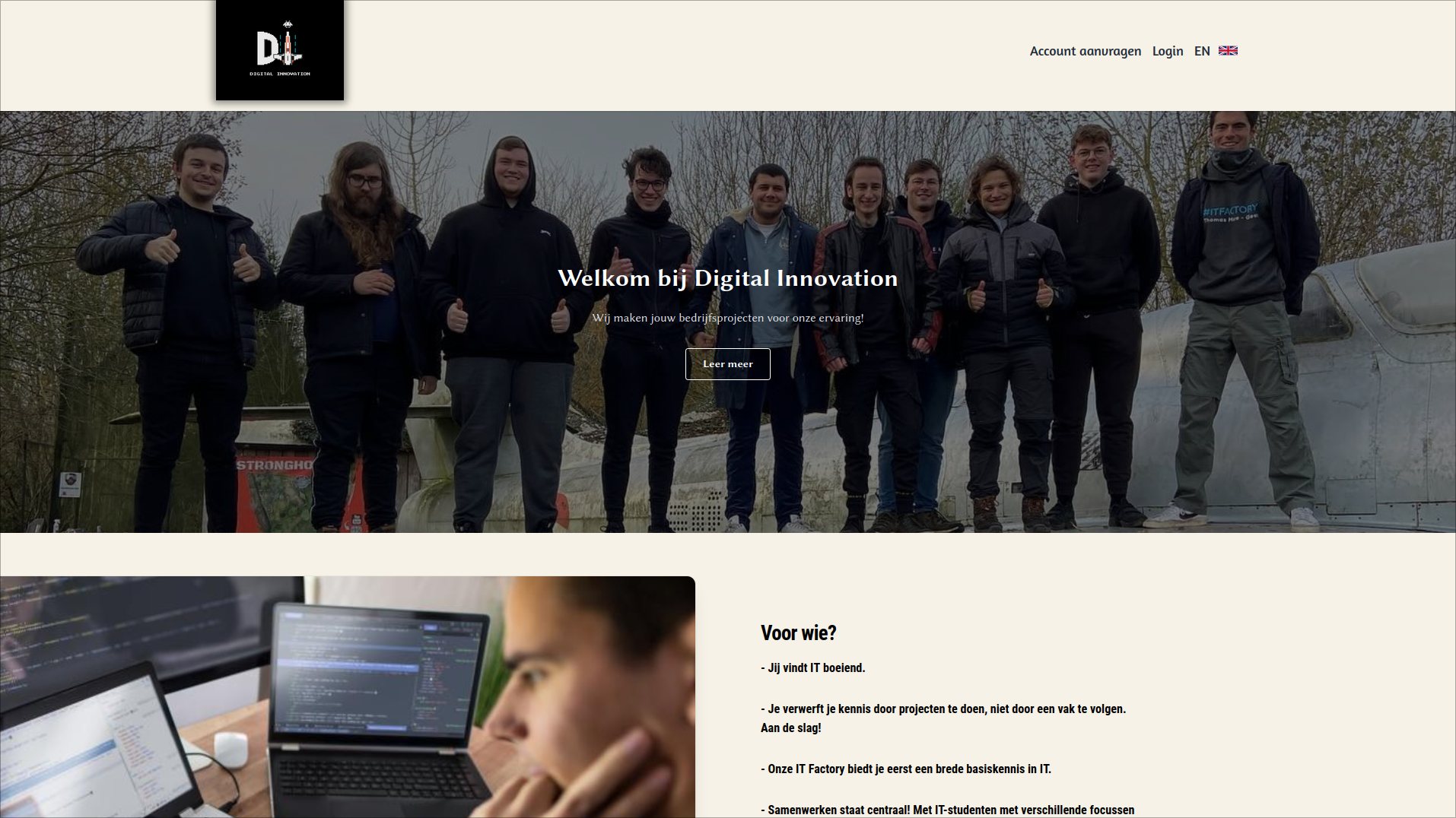 Homepage gebruiker zonder authenticatie