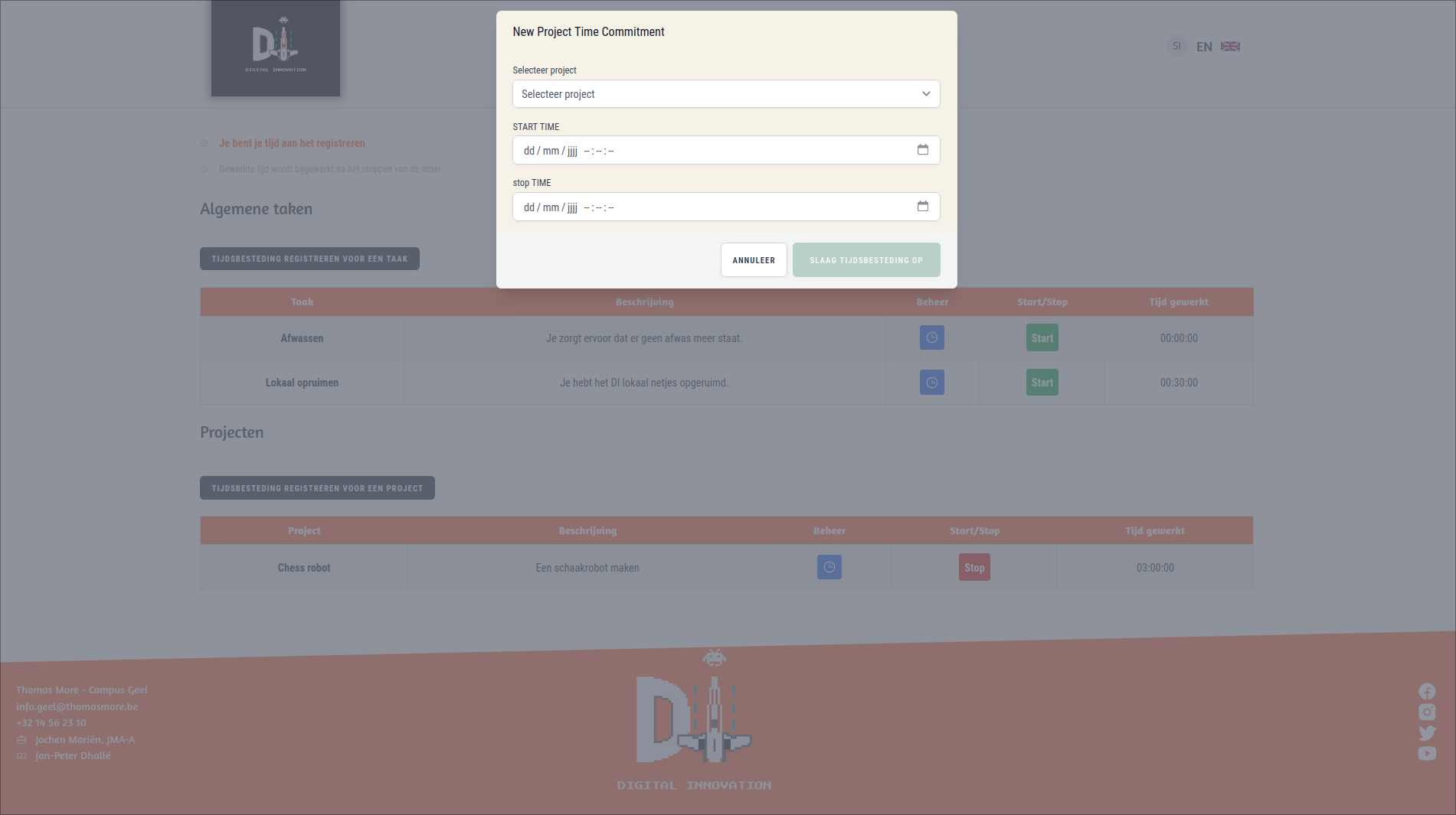 Student tijdsregistratie formulier